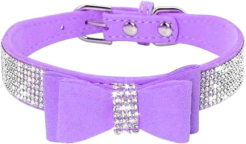 Rhinestone Dog Collar, Cute Dazzling Sparkling Soft Suede Leather Dog Cat Rhinestone Collar Crystal Diamond Pet Dog Puppy Collar (XS, Purple-1)...