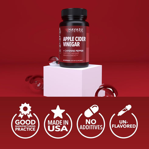 HAVASU NUTRITION Apple Cider Vinegar Capsules with 500mg Apple Cider Vinegar and 20mg Cayenne Pepper - Bloating Relief and Appetite Suppressant; N...