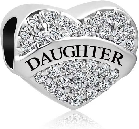 Heart Love Mom Dad Sister Grandma Auntie Daunghter Charm with Sparkling Clear Cubic Zirconia Compatible with Pandora Charms Bracelets...