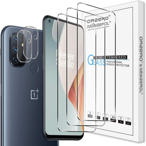 Orzero (3+2) Compatible for OnePlus Nord N100 Phone, 3 Pack Tempered Glass Screen Protector + 2 Pack Flexible Glass Camera Lens Protector, HD Bubb...