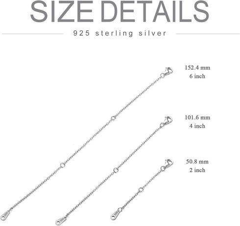 AOBOCO 925 Sterling Silver Chain Extenders for Necklace Bracelet with Gift Box...