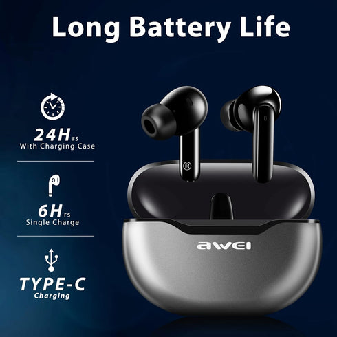 AWEI S1 Ultra Wireless Earbuds Bluetooth 5.3 Earbuds with 4 Mics Call Noise Cancelling, 13 mm Drivers, Stereo Sound Deep Bass in-Ear Headphones, G...