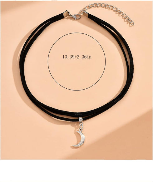Black Velvet Moon Choker Necklace for Women Gothic Moon Layered Necklaces Black Velvet Moon Pendant Necklace Handmade Boho Crescent Necklace...