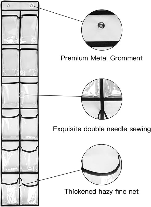 1 Pack 12 Clear Crystal Pockets Large Hanging Shoe Organizer Over The Door Shoe Rack for Closet Door Storage Shoe Holder Hanger, 2 Hooks, White (5...