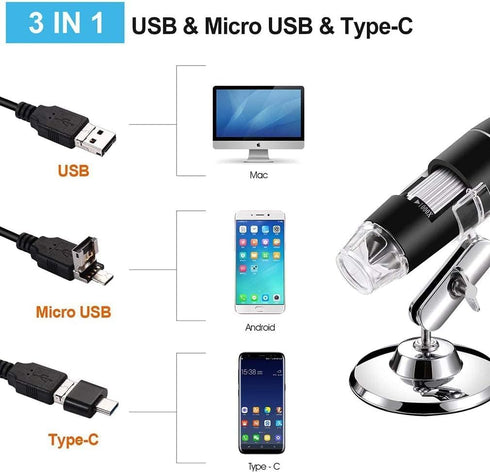 USB Digital Microscope 1600x 8 LED Magnification Endoscope Camera with Metal Stand Compatible with Windows, Android and Mac...
