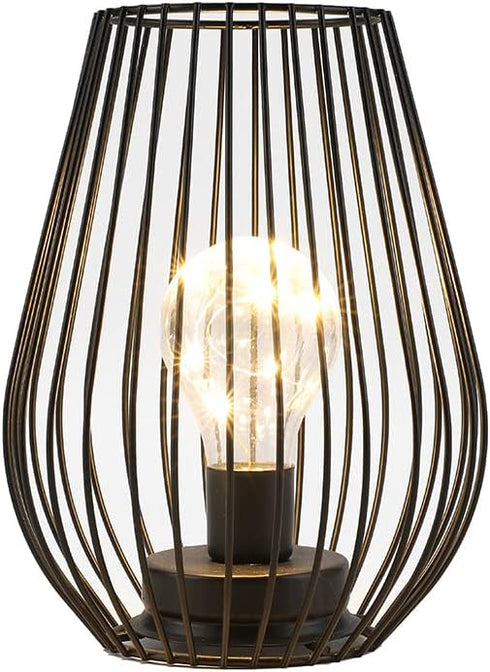 TRIROCKS Metal Cordless Table Lamp - 8'' Tall Cage Shape Battery Operated Lamp with Warm Fairy Lights Bulb for Indoor/Outdoor Use, Perfect for Chr...