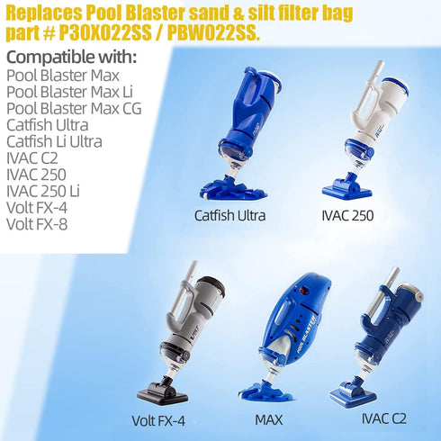 Pool Vacuum Cleaner Reusable Filter Bag with 10-Pack Ultrafine Mesh Filter Bags for Pool Blaster Water Tech Max & Catfish Ultra Pool Vacuum Sand &...