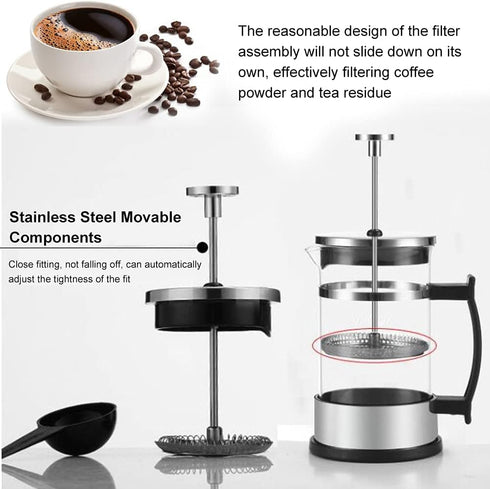 Joyzan French Press Coffee Maker, Stainless steel Coffee Pot Heat Resistant Cold Brew Tea Maker Thickness Borosilicate Glass Portable Small Filter...