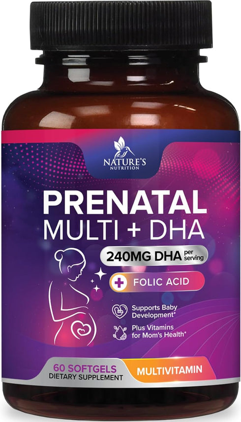 Women's Prenatal Multivitamin with Folic Acid + DHA, Prenatal Vitamin Supplement for Fetal Support w/ Folate, Omega 3, Vitamins D3, B6, B12 & Iron...
