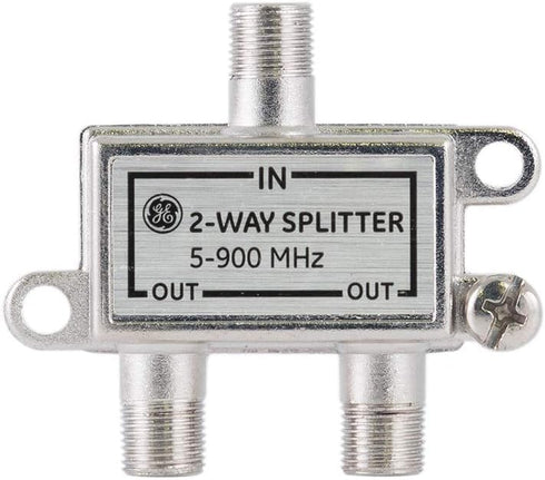 GE 2-Way Coaxial Cable Splitter, 5-900 Mhz Range, RG59 RG6 Coax Compatible, Audio, Video, Works with HD TV, Cable, Amplifiers, Amplified Antennas,...