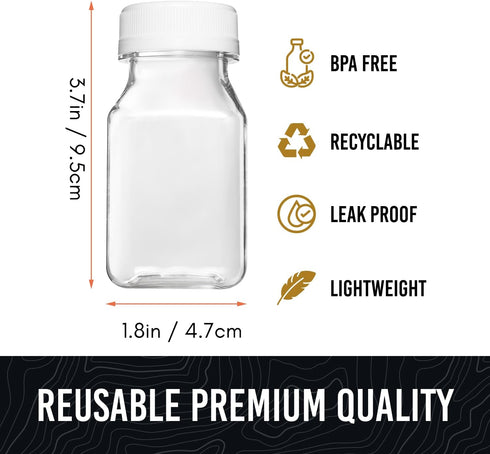 Norcalway 6pcs 4oz Small Plastic Bottles for Liquids - Ginger Shot Bottles with Lids, Wellness Juice Shot - Freezer Safe, Leak Proof, BPA Free, Fo...