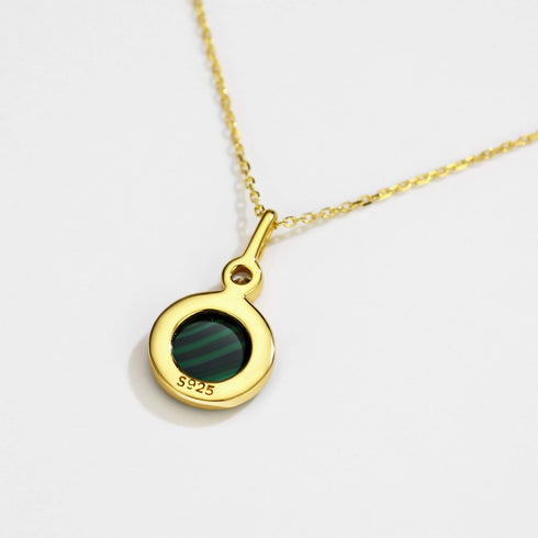 Mints 18K Golad Plated Malachite Pendant Necklace Sterling Silver with CZ Fine Jewelry for Women...