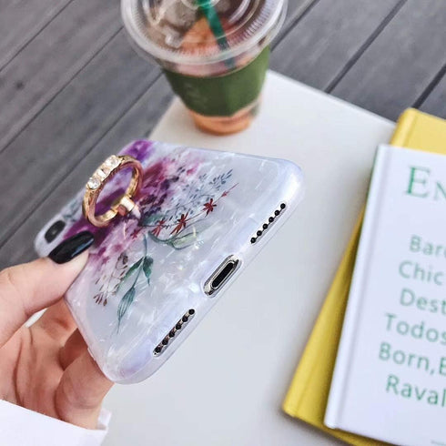 Qokey Compatible with iPhone 11 Pro Case 5.8 inch,Floral Cute Fashion Clear Design for Men Women Girls with 360 Degree Rotating Ring Kickstand Sof...