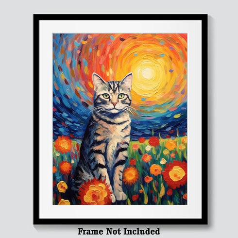 Bestbuddy Pet 8X10 Unframed Starry Night Van Gogh Inspired Cute Sitting American Shorthair Cat House Pet Friend Family Animal Clinic Oil Painting ...