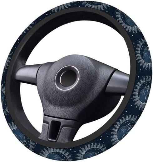 Swono Sun and Moon Universal 15" Steering Wheel Covers Abstract Human Face in Star Sky at Night Cute Car Steering Wheel Cover for Men Women Girls ...