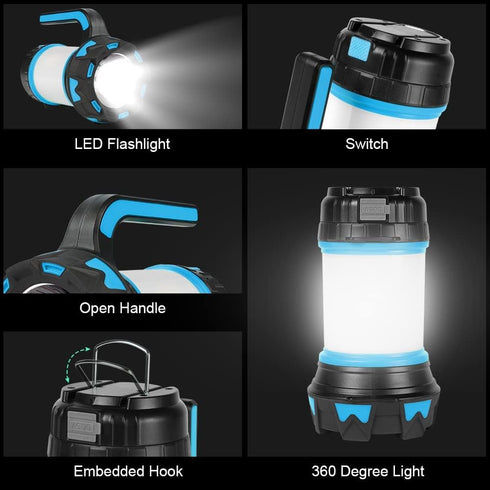Camping Lantern, Rechargeable Flashlight with 1000 LM, 6 Modes LED Torch Outdoor Searchlight Tent Light, IPX5 Waterproof Emergency Light with 4000...