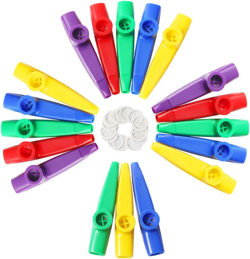 LovesTown Kids Kazoos, 18 Pcs Plastic Kazoo with 20 Pcs Kazoo Flute Diaphragms Kazoos Musical Instruments for Gift Prize and Party Favors...