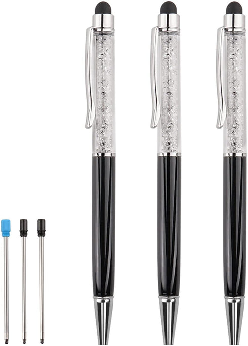Bling Ballpoint Pens Crystal Diamond Pen Capacitive Touch Screen Stylus with Replacement Refills Rubber Tips for iPhone iPad Kindle Touchscreen De...