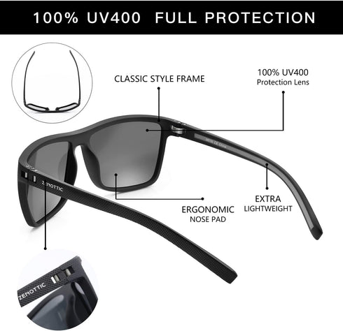 ZENOTTIC Polarized Sunglasses for Men Lightweight TR90 Frame UV400 Protection Square Sun Glasses...
