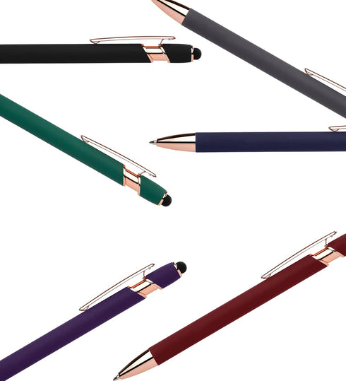 Rose Gold Rubberized Soft Touch | Rose Gold Colors | Ballpoint Pen with Stylus Tip a stylish, premium metal pen, black ink, medium point (Blue, 7 ...
