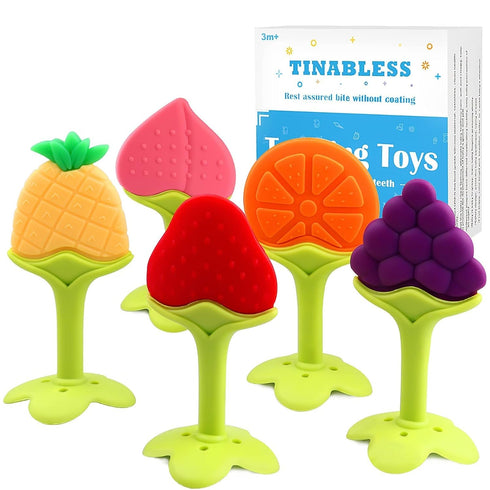 Teething Toys (5 Pack) - Tinabless Infant Teething Keys Set, BPA-Free, Natural Organic Freezer Safe for Infants and Toddlers, Silicone Baby Teethe...