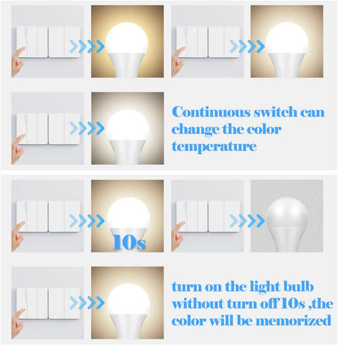 A19 3-Color LED Light Bulbs with Soft Warm, Warm White and Daylight, Color Changing Light Bulb, Multicolor Light Bulb, 9W(60 Watt Equivalent,), 80...
