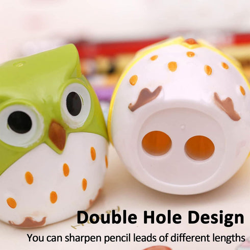 4pcs Cute Owl Pencil Sharpener with Dual Holes, Cartoon Animal Plastic Colored Cat Manual Handheld Small Compact Sharpeners for Student Kids Schoo...