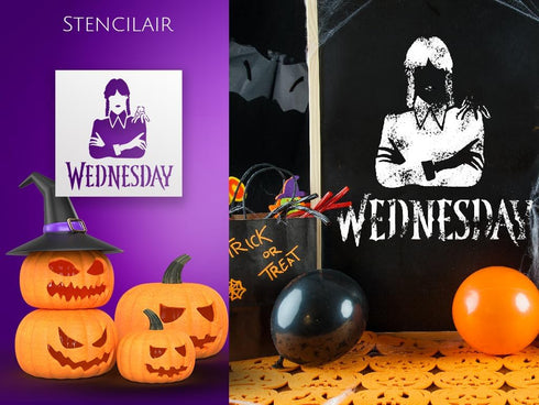 Halloween Stencil Kit - 8 Pack Wall Decals, Reusable Stencils, Wooden Crafts, Rock Painting, DIY Decor for Home & Party, Girl, bat, Halloween Insp...