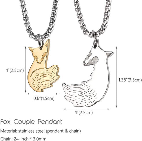 Couple Fox Necklace - Stainless Steel Fox Couples Necklaces Jewelry Gift for Valentine's Day...