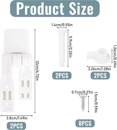 2 Pack Toilet Seat Hinge Replacement Toilet Plastic Bolts Kit with Screws and Nuts Plastic Toilet Seat Hardware is Suitable for Most Toilet Replac...