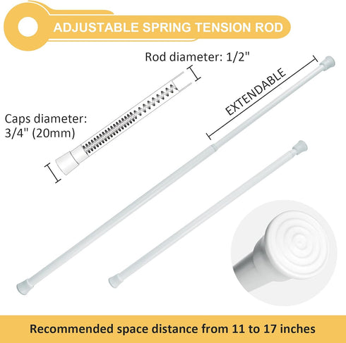 KXLife 2Pcs Small Tension Rod 11 to 17 Inch, Adjustable Thin Mini Spring Loaded Curtain Tension Rods for Windows, Closet, RV, Trailer, Cupboard, R...
