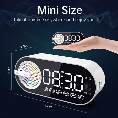 Digital Alarm Clock Bluetooth Speaker, Dual Alarm Clock for Bedroom Wireless Speaker BT 5.0 with Rechargeable 1200mAh Battery, Support FM, TF Card...