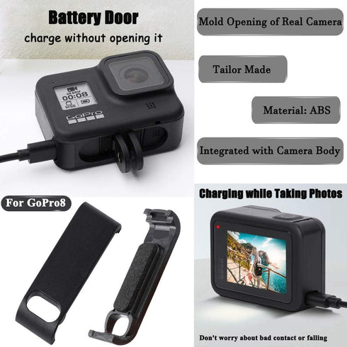 Hero8 Silicon Lens Adsorption Cap and ABS Battery Door Cover with Charging Port (2+1 Packs) for GoPro Hero 8 Black Action Camera?Fire Rock HERO8 P...