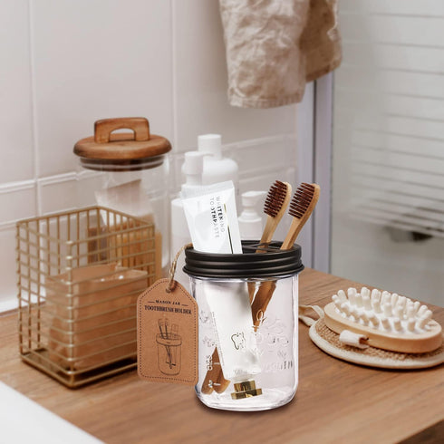 Amolliar Mason Jar Toothbrush Holder- Rustproof Stainless Steel - Holds 2 Toothbrushes and Toothpaste,with Chalkboard Labels - Farmhouse Décor Bat...