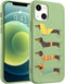 Idocolors Cute Dachshund Dog Phone Case Compatible with iPhone 13 Mini,Green Liquid Silicone Lovely Printted Case,Soft Gel Rubber Full-Body Protec...