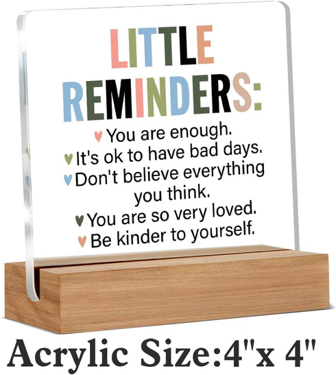 Inspirational Motivational Gifts Little Reminders You are Enough Clear Desk Decorative Sign Acrylic Sign With Wooden Stand for Office Desk Table S...