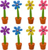 Maydahui 8PCS Flower Ballpoint Pens with Plant Pot Stand on Desk Set Cute Creative Design Colorful for Student Party Valentine's Day(Black and Blu...