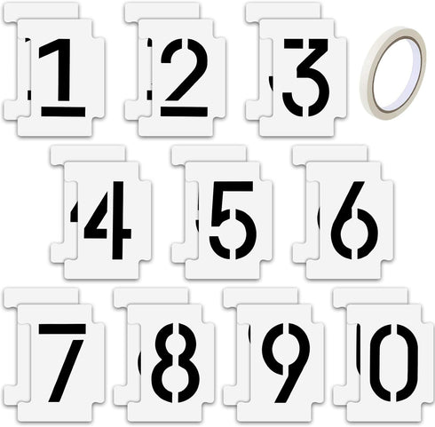 Curb Stencil Kit 0-9 Numbers Stencils Kit 14 Mil Plastic and 4 Inch Tall Numbers with Masking Tape for Mailbox Address Painting(42 Pieces)...