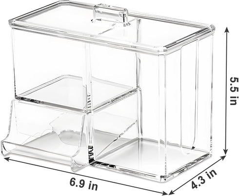 Qtip Holder, Cotton Pads Dispenser with Lid 3 in 1 Cotton Balls Swab Container Clear Acrylic Cosmetic Storage for Bathroom Countertop...