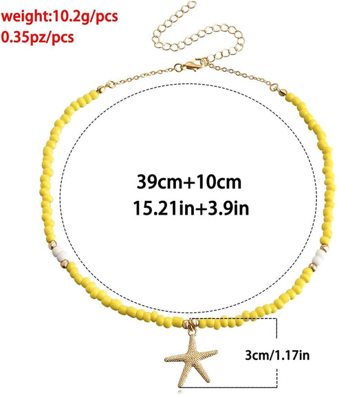 Boho Starfish Beaded Choker Necklace Summer Beach Cute Colorful Bohemia Pendant Necklace For Women Fashion Jewelry Gift...