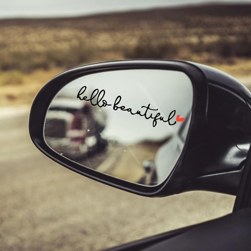 3pcs Hello Beautiful Rear View Mirror Decals, Rearview Mirror Stickers with Heart Positive Affirmation Car Mirror Stickers for Vanity Water Bottle...
