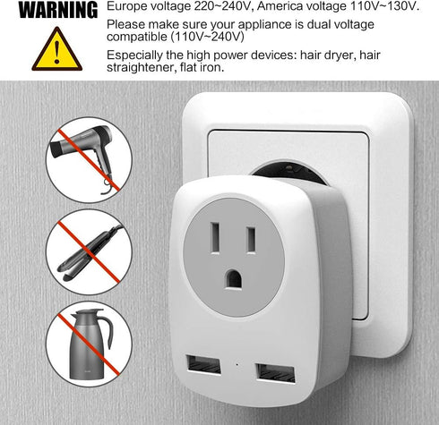 UK Travel Adapter, US to UK/Ireland/Hong Kong Plug Adapter with 2 USB and 1 Electrical Outlet, America to Europe Irish British England Scotland Tr...