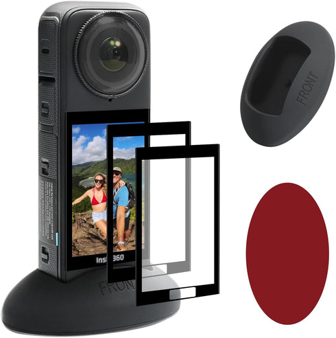 JZW-Shop Silicone Desktop Mount with Screen Protector for Insta 360 X4, Non-Slip Insta 360 X4 Stand Base, Tempered Glass Screen Protector for Inst...