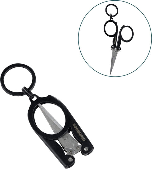 Munkees Mini Folding Scissors Keychain - Stainless Steel Portable & Foldable Travel Cutter Pocket Key Ring - Small Key Chain, Scissor Tool for Cra...
