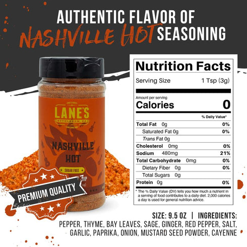 Lane's Nashville Hot Chicken Wing Seasoning, All-Natural Nashville Hot Seasoning, Perfect for Cauliflower, Dips & Fried Chicken Wing Rub, No MSG, ...