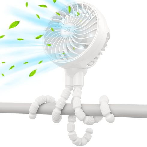 GUSGU Stroller Fan Clip on for Baby, Flexible Tripod & Rechargeable Battery, Small Personal Fan, Mini Portable Fan for Travel, Handheld, Car (Whit...