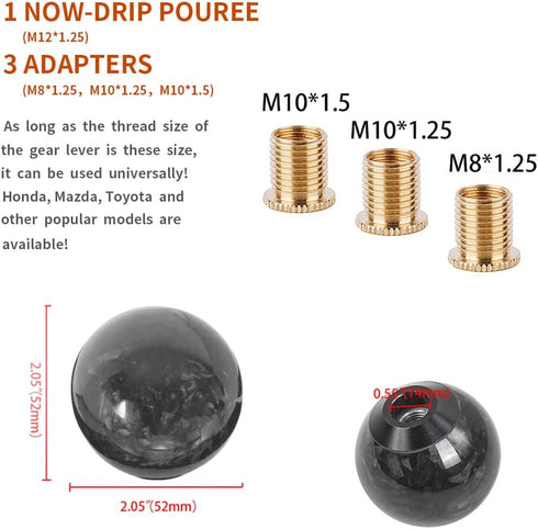 Forged Carbon Fiber Shift Knob Real Carbon Fiber Gear Shifter Spherical Type Unique Designed for Most Manual Car Universal Gear Shift Knob with 3 ...