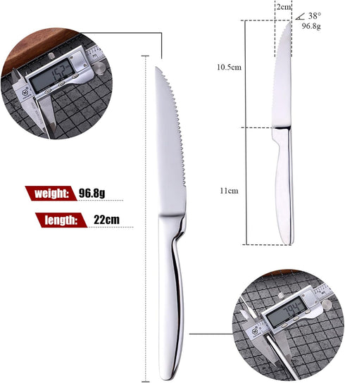 Steak Knife Set, 4-Piece Serrated Steak Cutlery Steak Knife, Silver Stainless Steel Steak Cutlery Knife for Home, Restaurant, Hotel, 22cm...