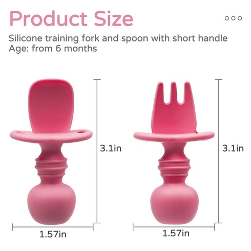 Silikong Silicone Utensils, Baby Fork and Spoon Set, Training Utensils, Baby Led Weaning Stage 1 for Ages 6 Months (Pink)...