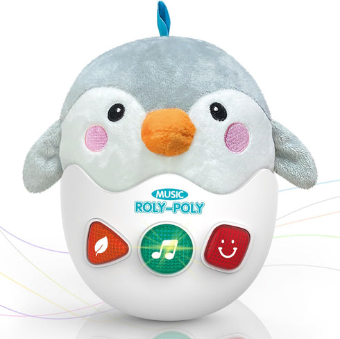 Infant Toys 0-3-6-12 Months Shower Gifts, Plush Penguin Musical Toys, Cute Stuffed Animal Baby Toys with Light & Sounds, Roly-Poly Birthday Gift f...